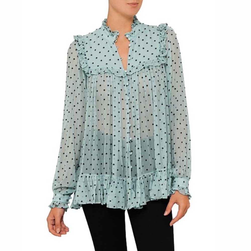 Zimmermann Whitewave 100% silk embroidered polka dot bib blouse. 💙